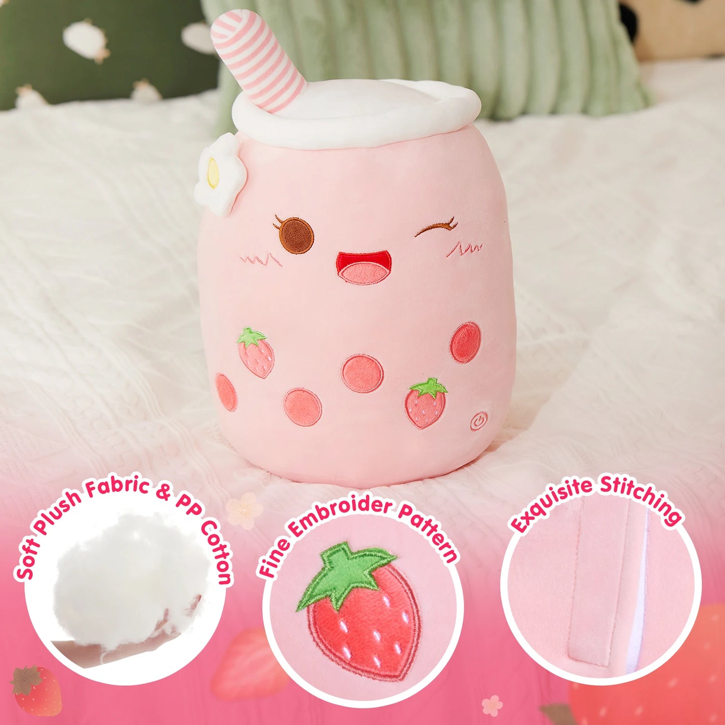 26-38cm LED Light Milk Bubble Tea Doll Plush Toy Green Pink Soft Cute Throw Pillows Strawberry Stuffed Animals for Girls Birthday Gift