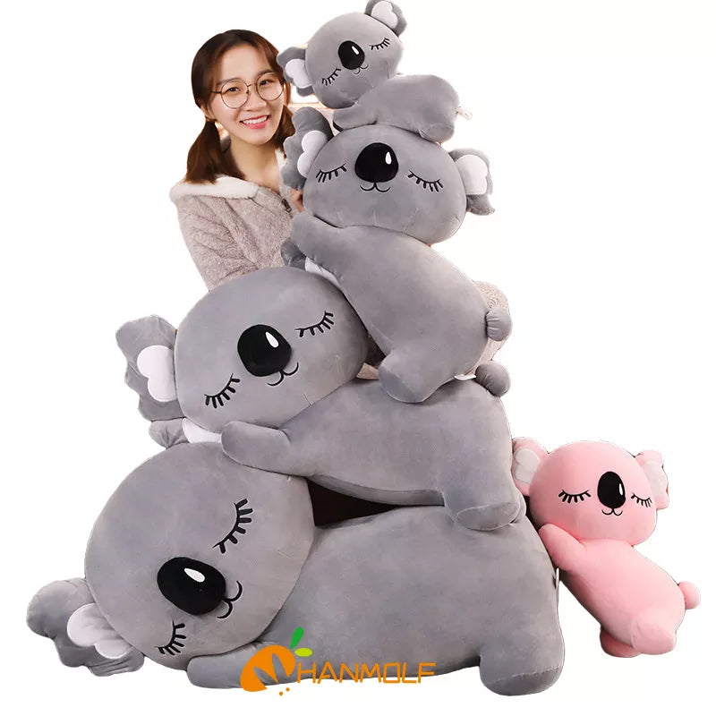 Cuddly Koala Doll Plush Toy Sleeping Kawaii Animal Lying Plushie Stuffed Peluche Grey Pink Squishy Kids Companion Gift