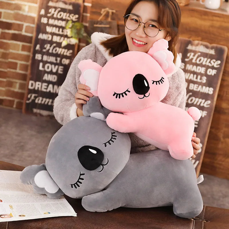 Cuddly Koala Doll Plush Toy Sleeping Kawaii Animal Lying Plushie Stuffed Peluche Grey Pink Squishy Kids Companion Gift