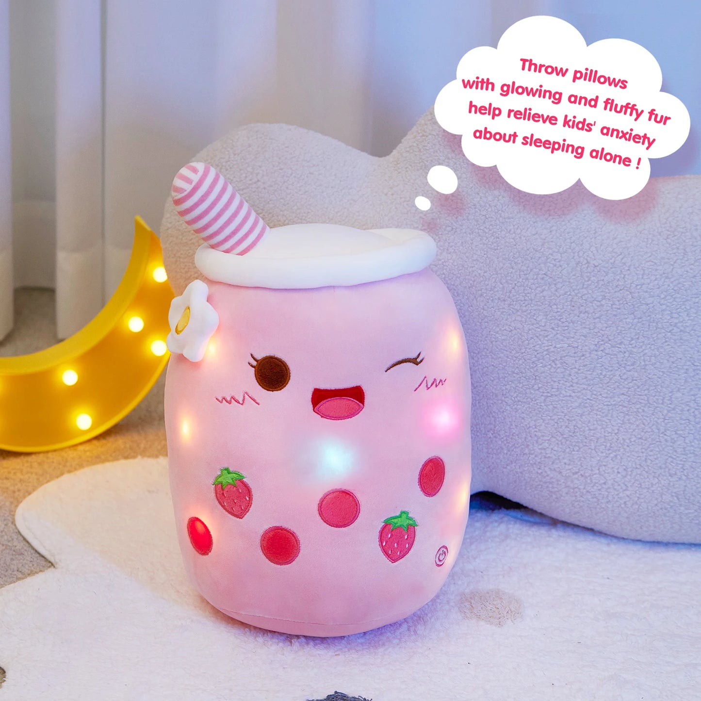 26-38cm LED Light Milk Bubble Tea Doll Plush Toy Green Pink Soft Cute Throw Pillows Strawberry Stuffed Animals for Girls Birthday Gift