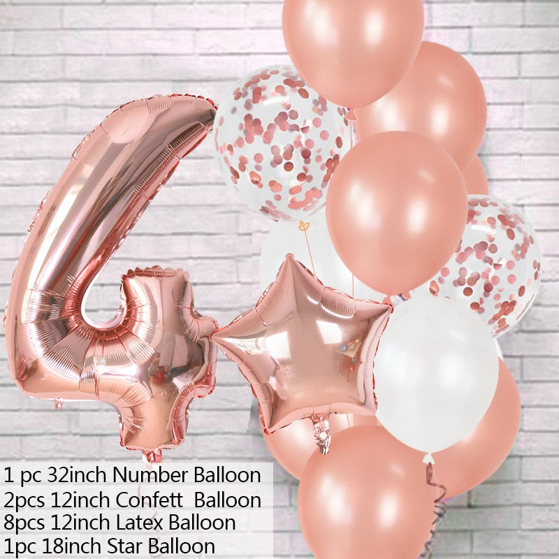 12Pcs/set Number Foil Latex Balloons for Kids Birthday Party Decoration 1st One Year Birthday Decor Baby Shower Balloon