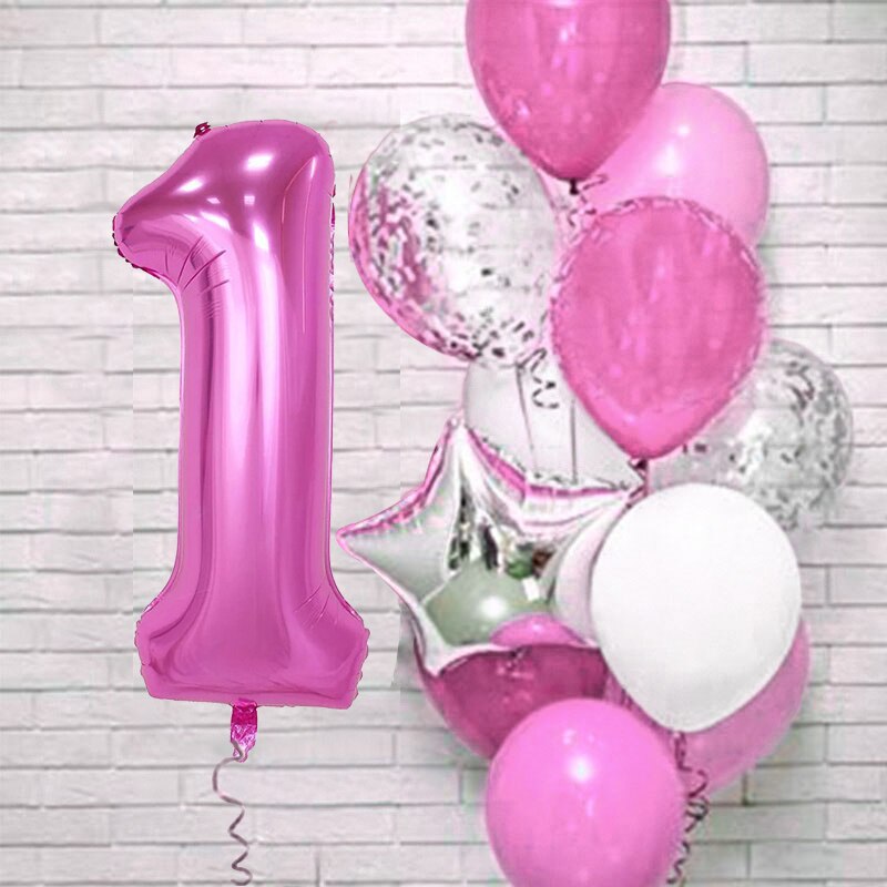 12Pcs/set Number Foil Latex Balloons for Kids Birthday Party Decoration 1st One Year Birthday Decor Baby Shower Balloon