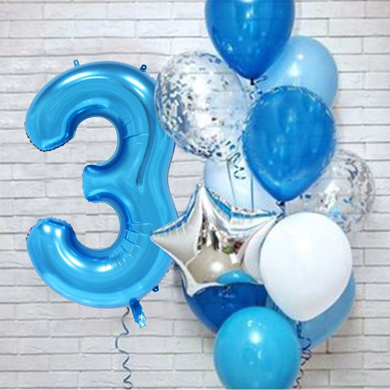 12Pcs/set Number Foil Latex Balloons for Kids Birthday Party Decoration 1st One Year Birthday Decor Baby Shower Balloon