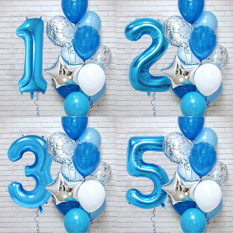 12Pcs/set Number Foil Latex Balloons for Kids Birthday Party Decoration 1st One Year Birthday Decor Baby Shower Balloon