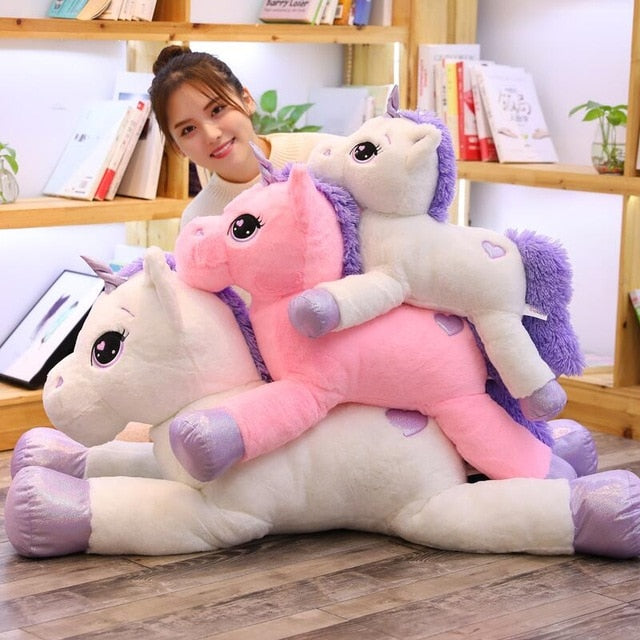 2024 New Arrival large unicorn plush toys cute pink white horse soft doll stuffed animal big toys for children birthday gift