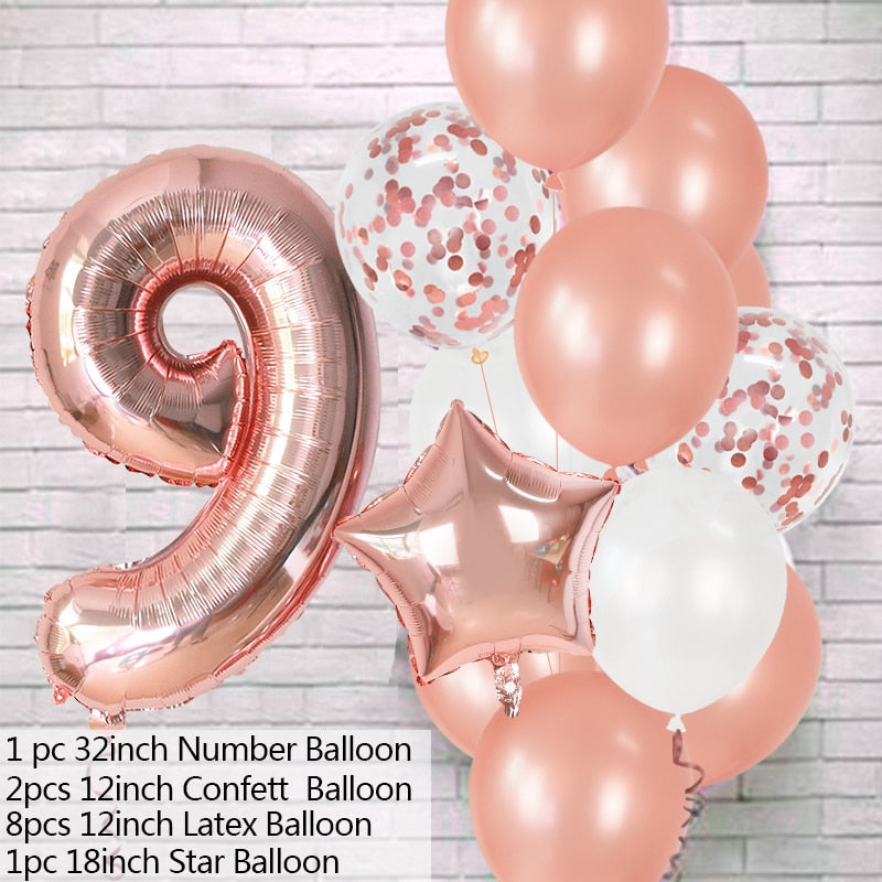 12Pcs/set Number Foil Latex Balloons for Kids Birthday Party Decoration 1st One Year Birthday Decor Baby Shower Balloon