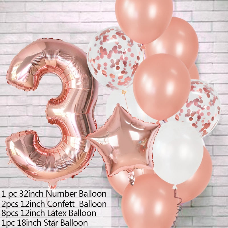 12Pcs/set Number Foil Latex Balloons for Kids Birthday Party Decoration 1st One Year Birthday Decor Baby Shower Balloon