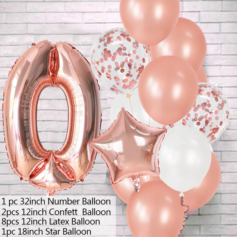 12Pcs/set Number Foil Latex Balloons for Kids Birthday Party Decoration 1st One Year Birthday Decor Baby Shower Balloon