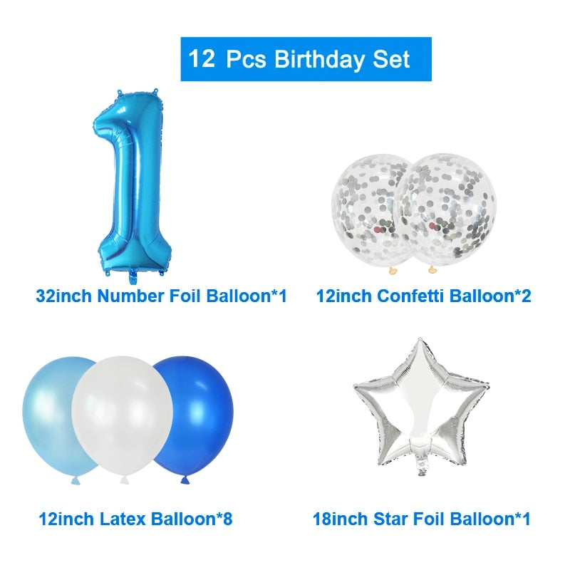 12Pcs/set Number Foil Latex Balloons for Kids Birthday Party Decoration 1st One Year Birthday Decor Baby Shower Balloon