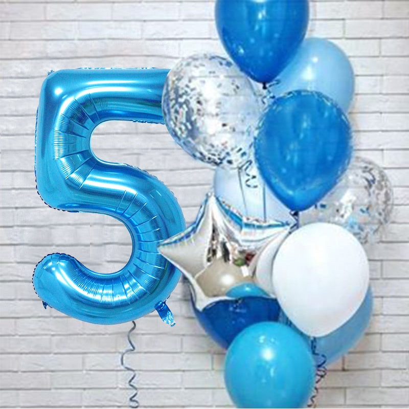 12Pcs/set Number Foil Latex Balloons for Kids Birthday Party Decoration 1st One Year Birthday Decor Baby Shower Balloon