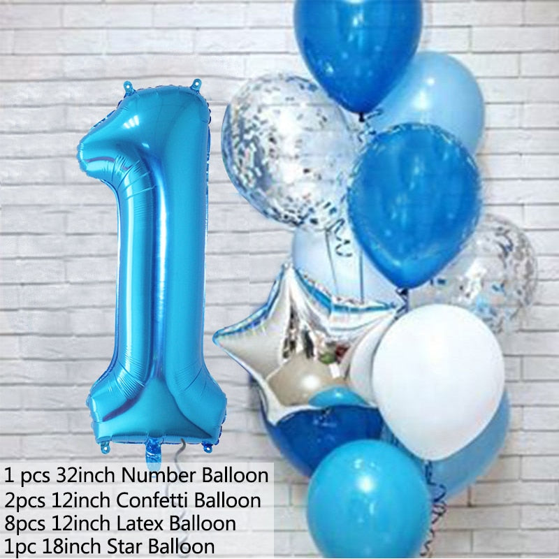 12Pcs/set Number Foil Latex Balloons for Kids Birthday Party Decoration 1st One Year Birthday Decor Baby Shower Balloon