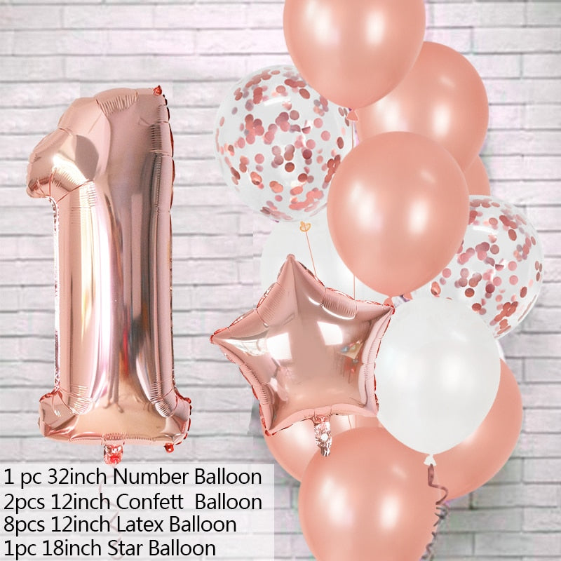 12Pcs/set Number Foil Latex Balloons for Kids Birthday Party Decoration 1st One Year Birthday Decor Baby Shower Balloon