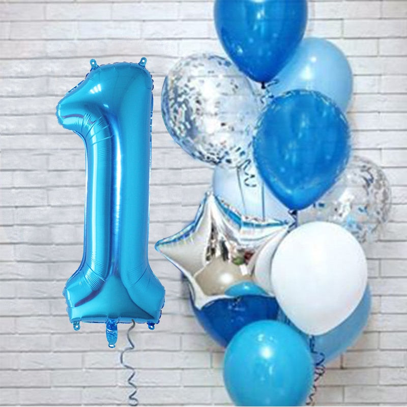 12Pcs/set Number Foil Latex Balloons for Kids Birthday Party Decoration 1st One Year Birthday Decor Baby Shower Balloon