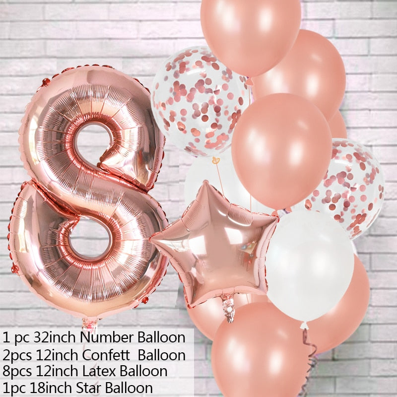 12Pcs/set Number Foil Latex Balloons for Kids Birthday Party Decoration 1st One Year Birthday Decor Baby Shower Balloon