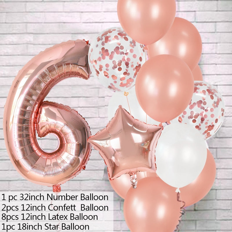 12Pcs/set Number Foil Latex Balloons for Kids Birthday Party Decoration 1st One Year Birthday Decor Baby Shower Balloon