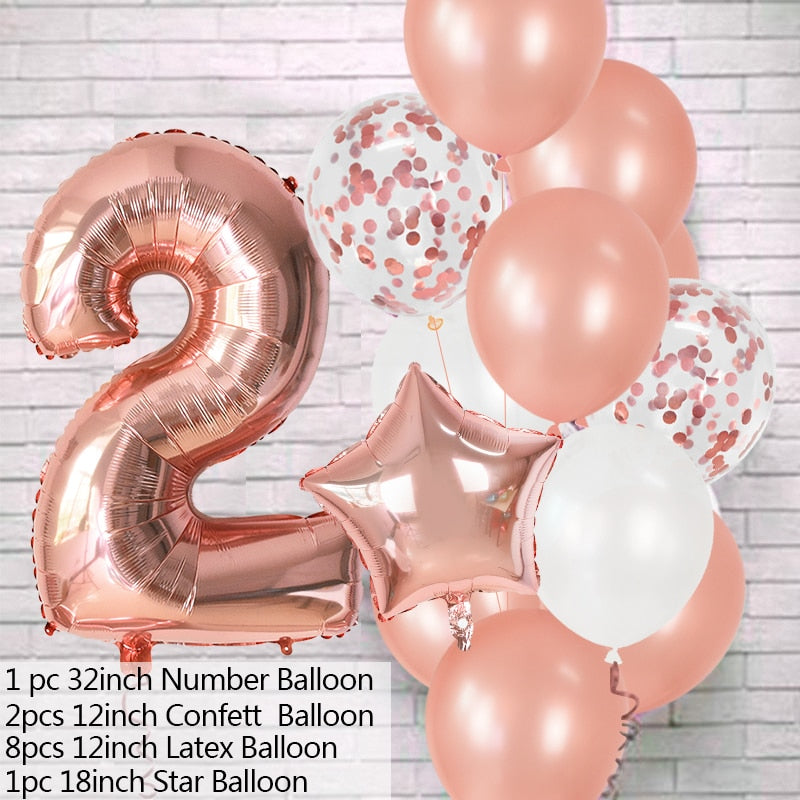 12Pcs/set Number Foil Latex Balloons for Kids Birthday Party Decoration 1st One Year Birthday Decor Baby Shower Balloon