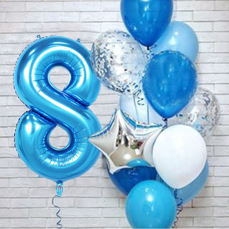 12Pcs/set Number Foil Latex Balloons for Kids Birthday Party Decoration 1st One Year Birthday Decor Baby Shower Balloon