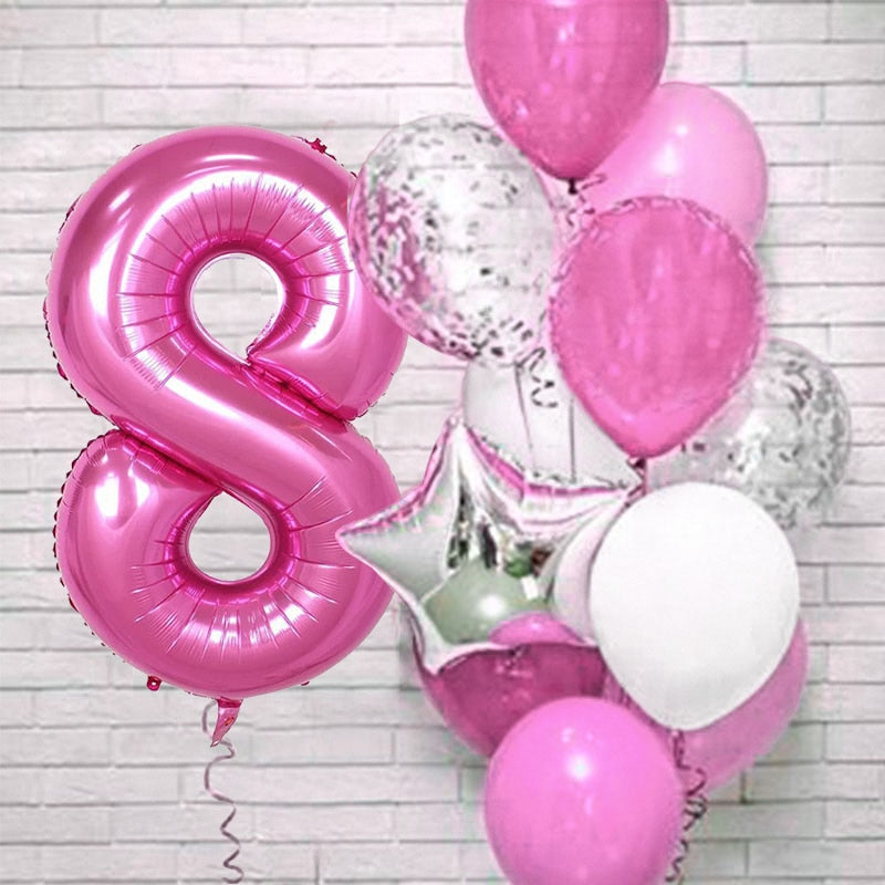 12Pcs/set Number Foil Latex Balloons for Kids Birthday Party Decoration 1st One Year Birthday Decor Baby Shower Balloon