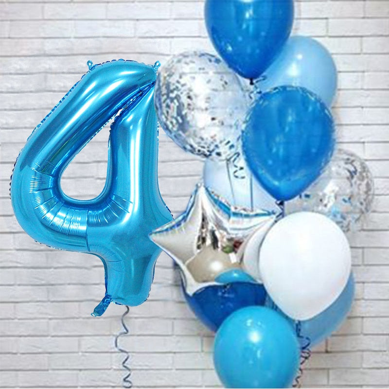 12Pcs/set Number Foil Latex Balloons for Kids Birthday Party Decoration 1st One Year Birthday Decor Baby Shower Balloon