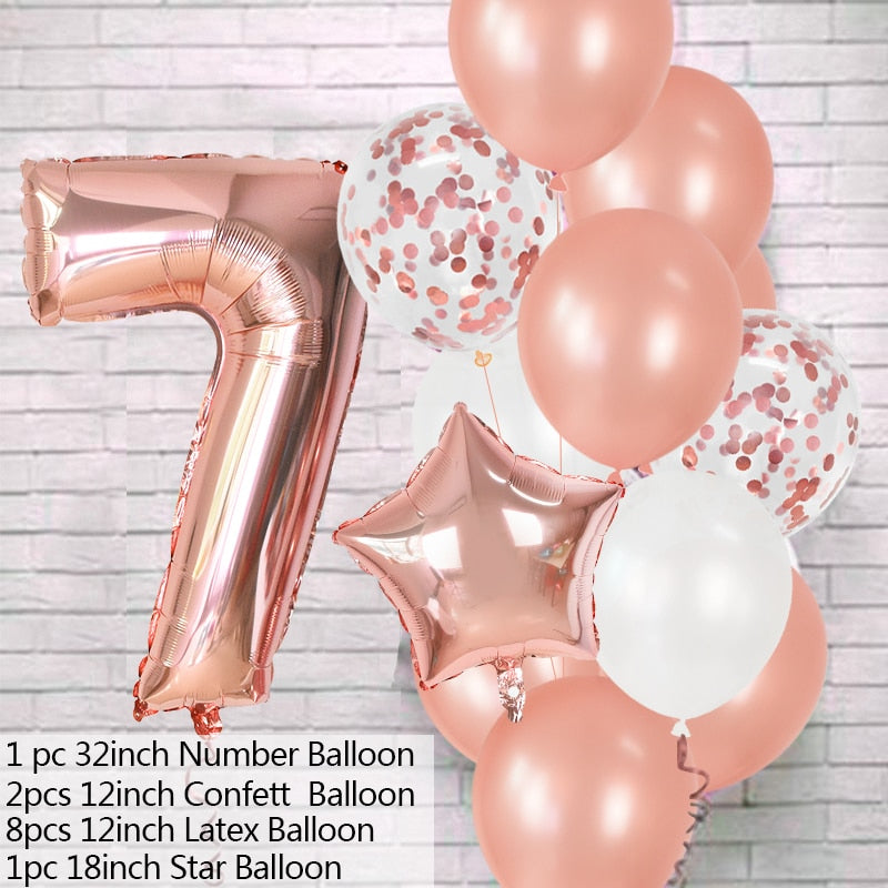 12Pcs/set Number Foil Latex Balloons for Kids Birthday Party Decoration 1st One Year Birthday Decor Baby Shower Balloon