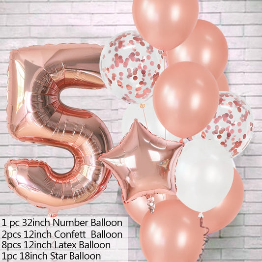 12Pcs/set Number Foil Latex Balloons for Kids Birthday Party Decoration 1st One Year Birthday Decor Baby Shower Balloon